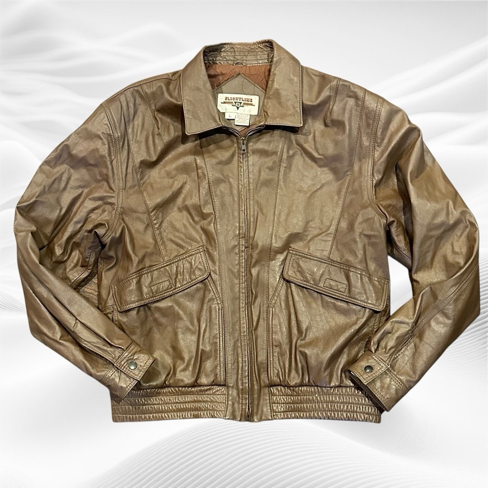 Vintage‎ Flightline Brown Leather Jacket Flight Bomber Large